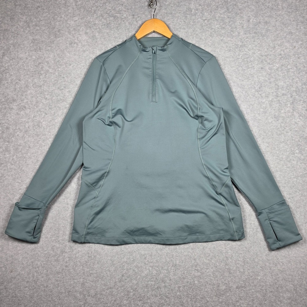 Athleta Whistler Half Zip Sweater Womens Sz XL Teal Thumbholes Cold Weather Gym